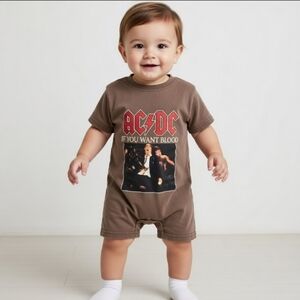 Brown AC/DC Infant Toddler One Piece Shorts Romper